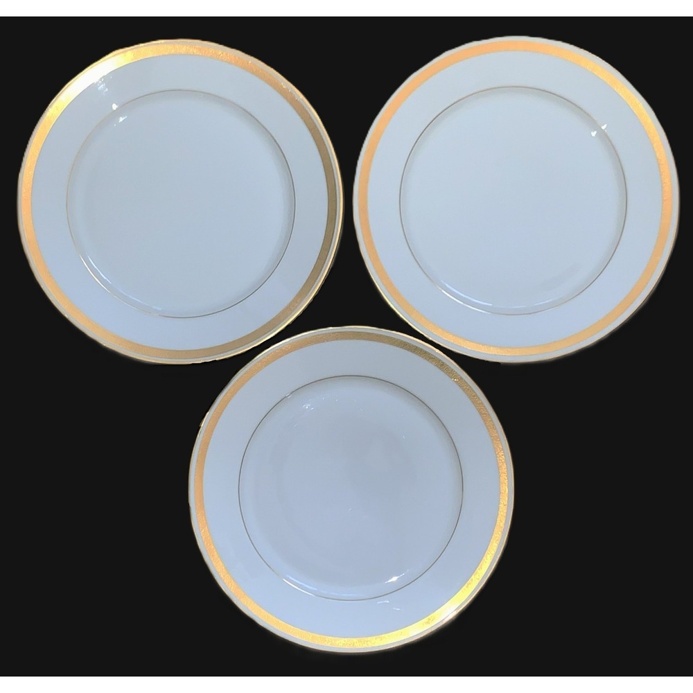 3 Rosenthal Dinner Plates Pickard Gold Embossed Rims Selb Bavaria 10" China VGUC